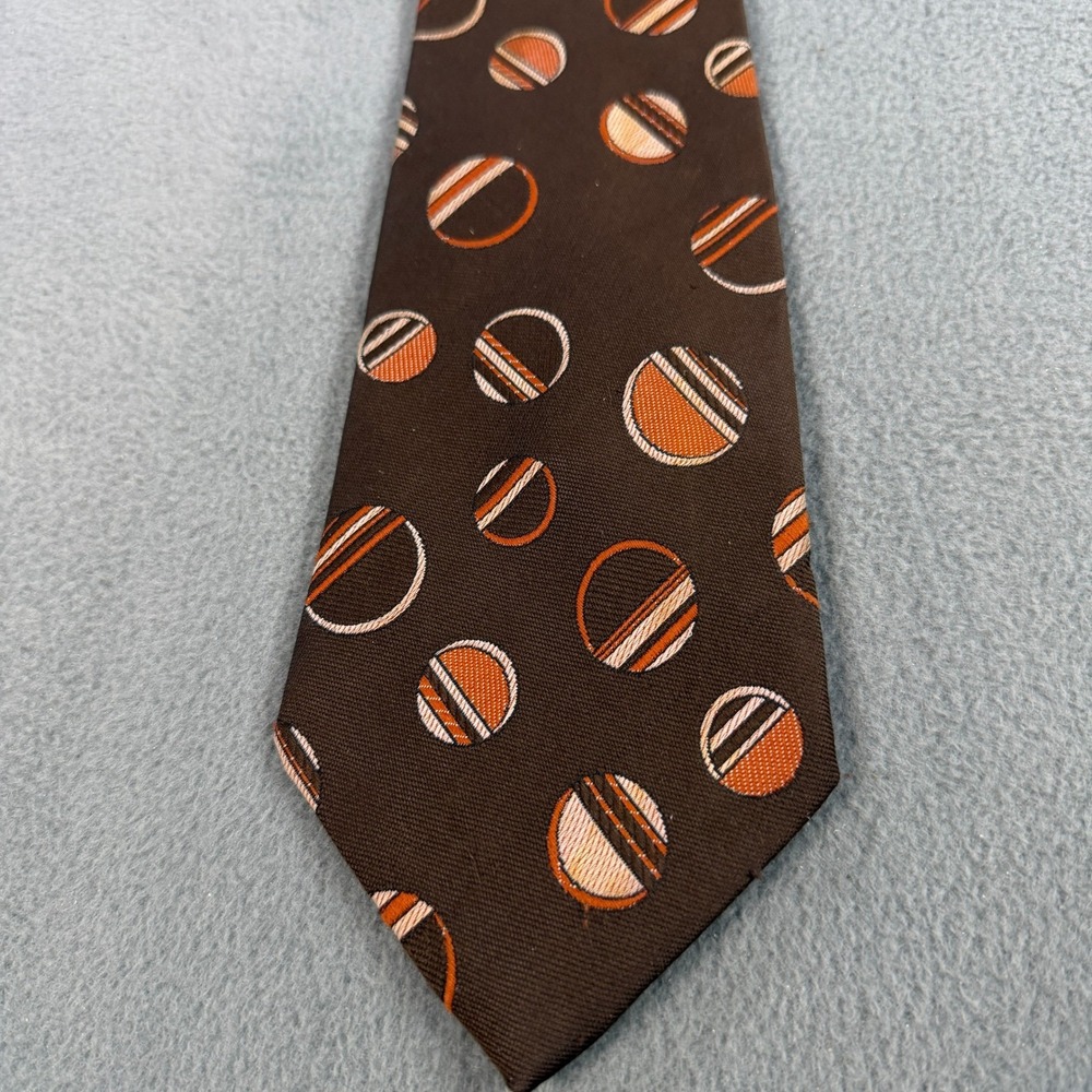 The Mens Store Vintage Brown Geometric Circle Print Polyester Necktie Retro